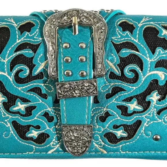 Western Women's Cowgirl Shine Buckle Wallet Blue - Image 2