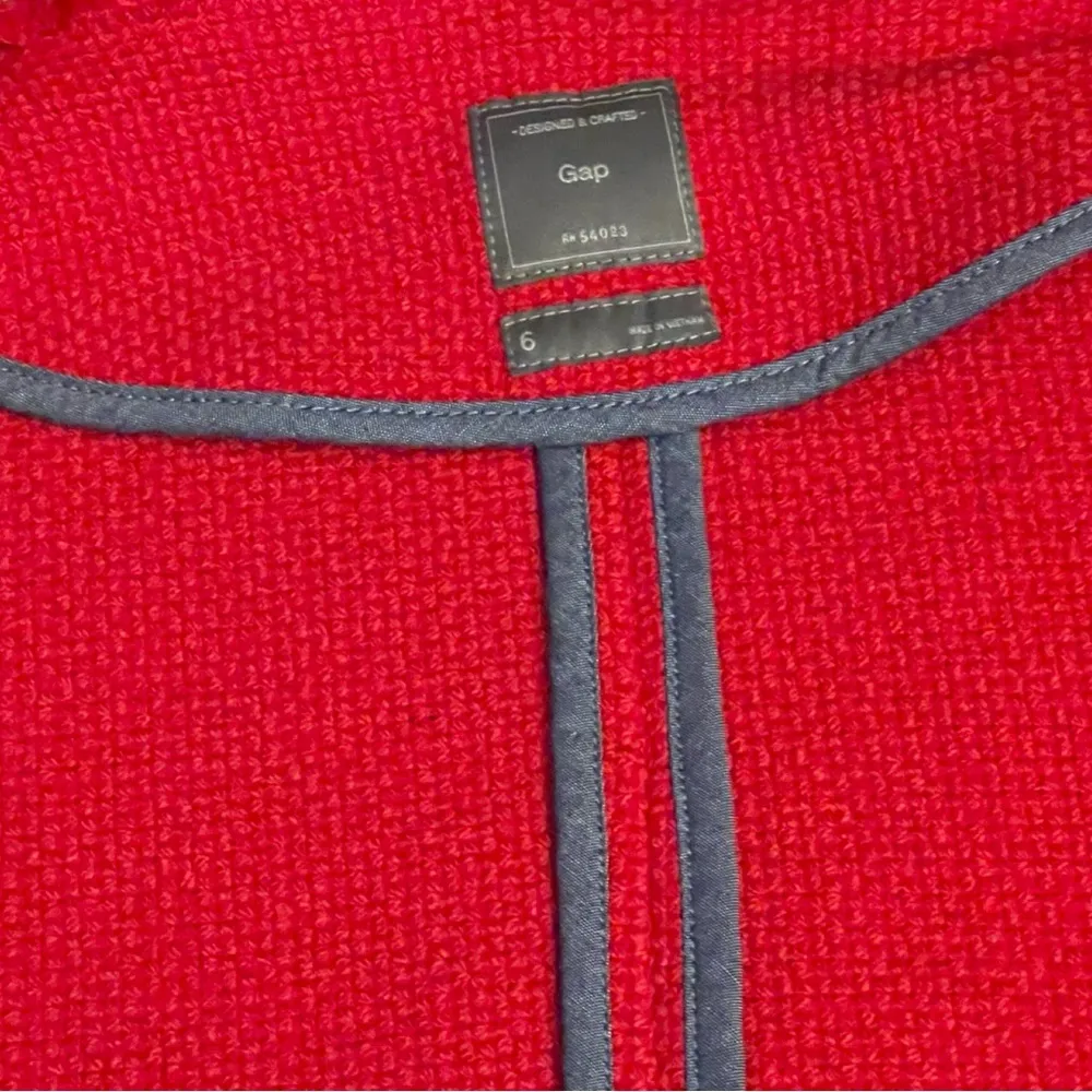 Gap Blazer Jacket Red Tweed Zip-Up Sz Small - Image 12