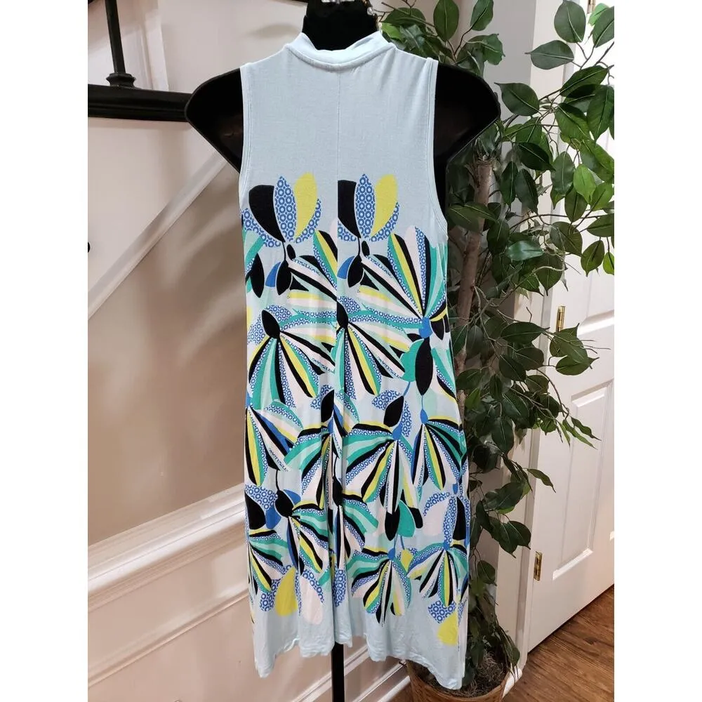 Kaari Women's Blue Rayon Mock Neck Sleeveless Casual Knee Length Dress Size XS - Image 7