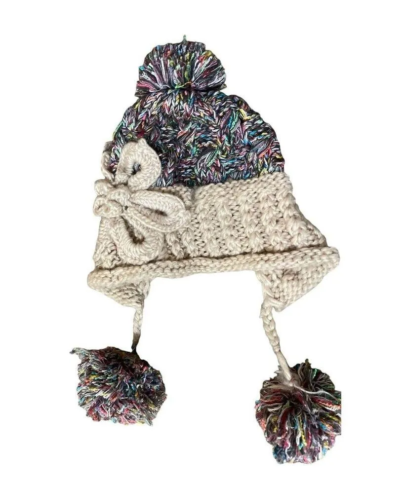 Cute Winter Beanie Pom Pom Tie Used Womens One Size - Image 6