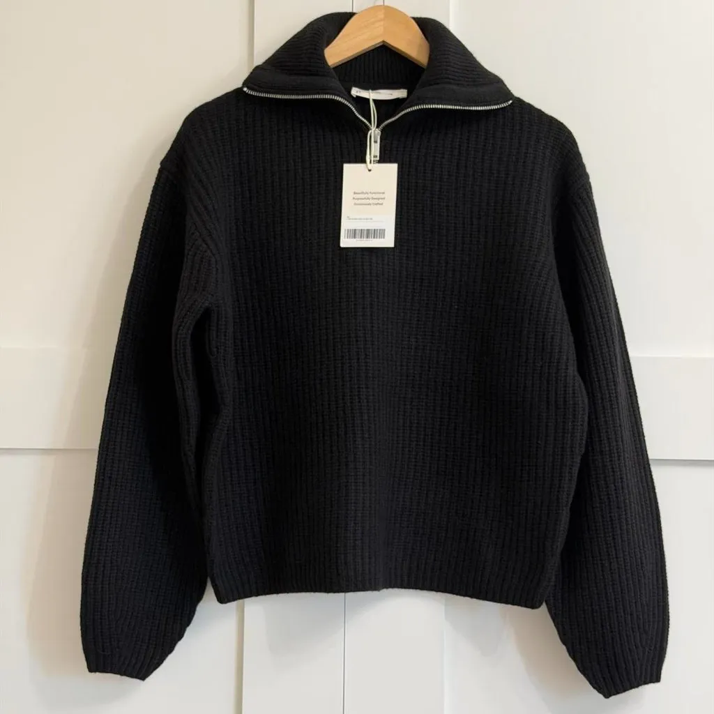 Everlane The Half-Zip Sweater in Luxe Merino in Black, Size X-Small - Image 6
