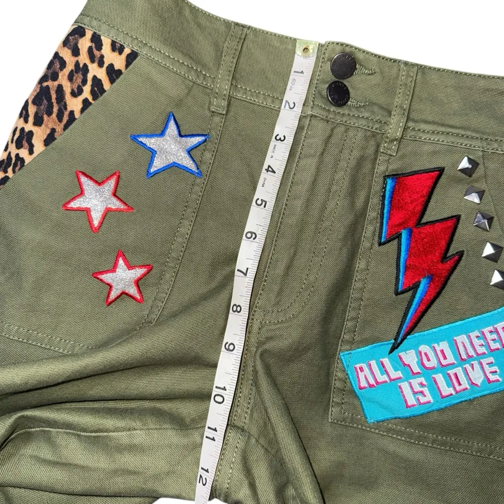 Alice + Olivia Cargo Pants Sz 26 Army Green High Rise Patchwork Appliqué Jogger - Image 14