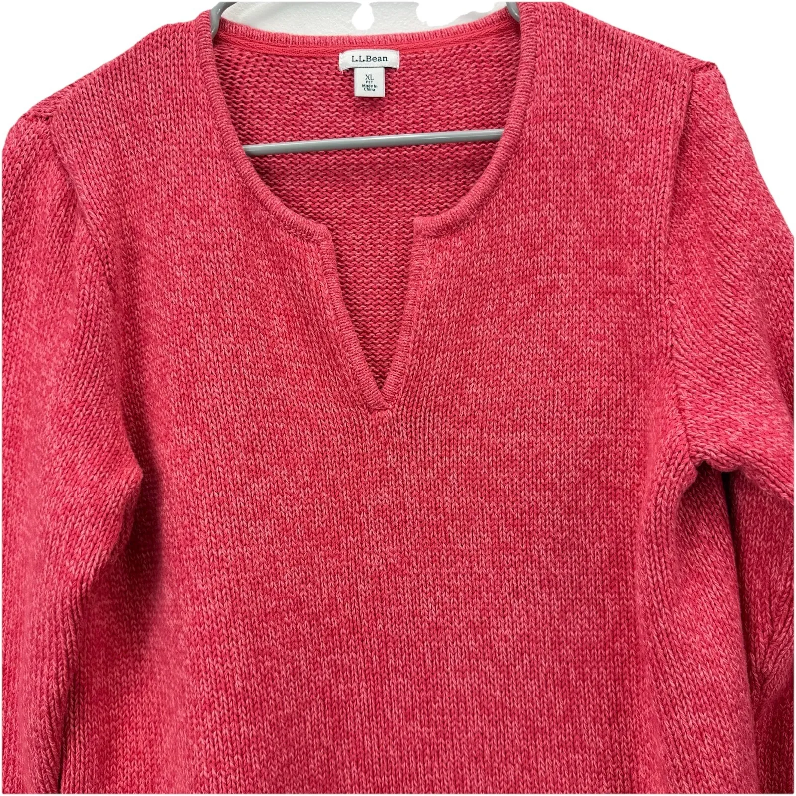 Vintage LL Bean Coral Marled Chunky Cotton Notch Neck Pullover Sweater XL PETITE Size undefined - Image 3