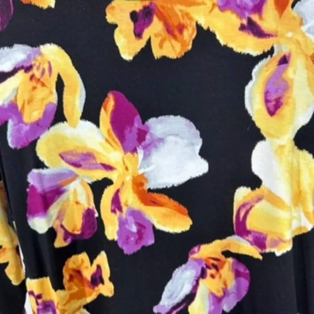 Chico's Size‎ 3 Black Stretch Jersey Knit Longsleeve Shirt Yellow Purple Orchid - Image 3