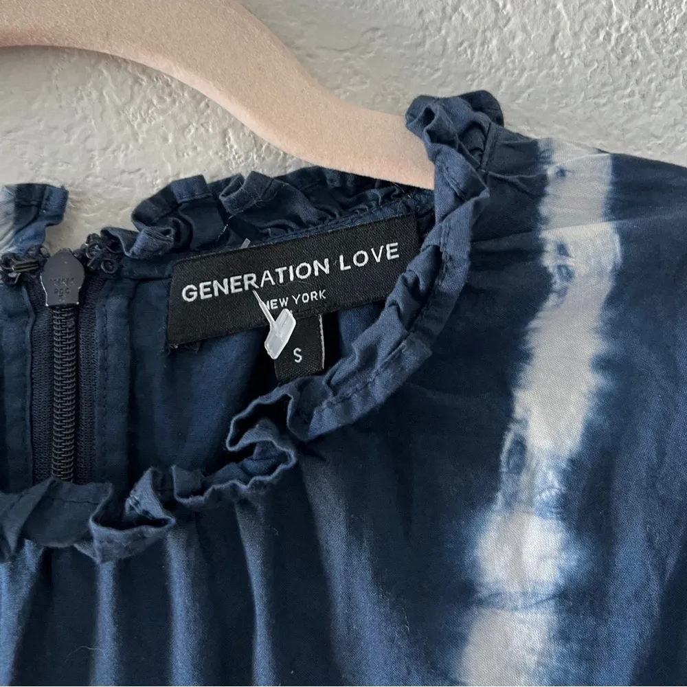 Generation Love Blue Christie Tie Die Ruffle 100% Cotton Midi Dress Small - Image 8