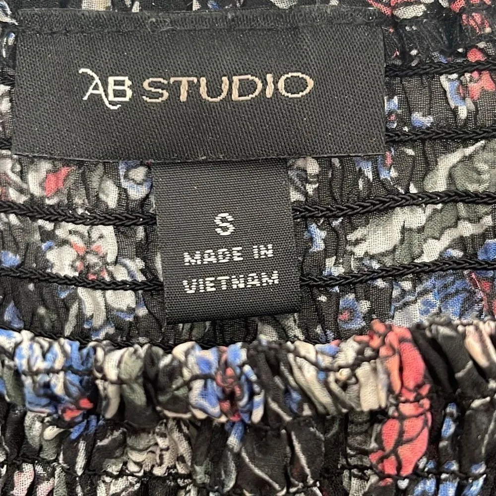 AB Studio Womens Multicolor Floral Blouse Off Shoulder Black Multicolor Small‎ - Image 3