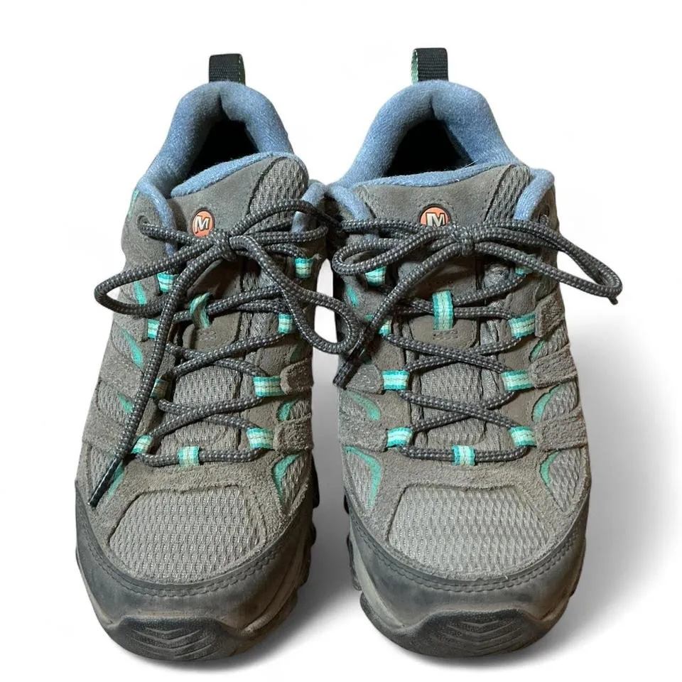 Merrell Moab Waterproof Hiking Shoes Women's Gray Teal Vibram Sole - Image 2