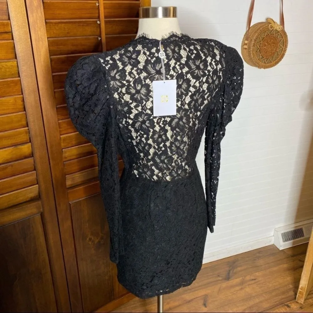 WAYF Spencer Black Lace Puff Sleeve Mini Dress - Image 4