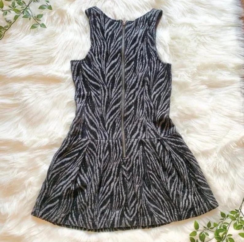 Black Chenille Zebra Print Pocket Drop Waist 2 Casual Mini Dress - Image 8