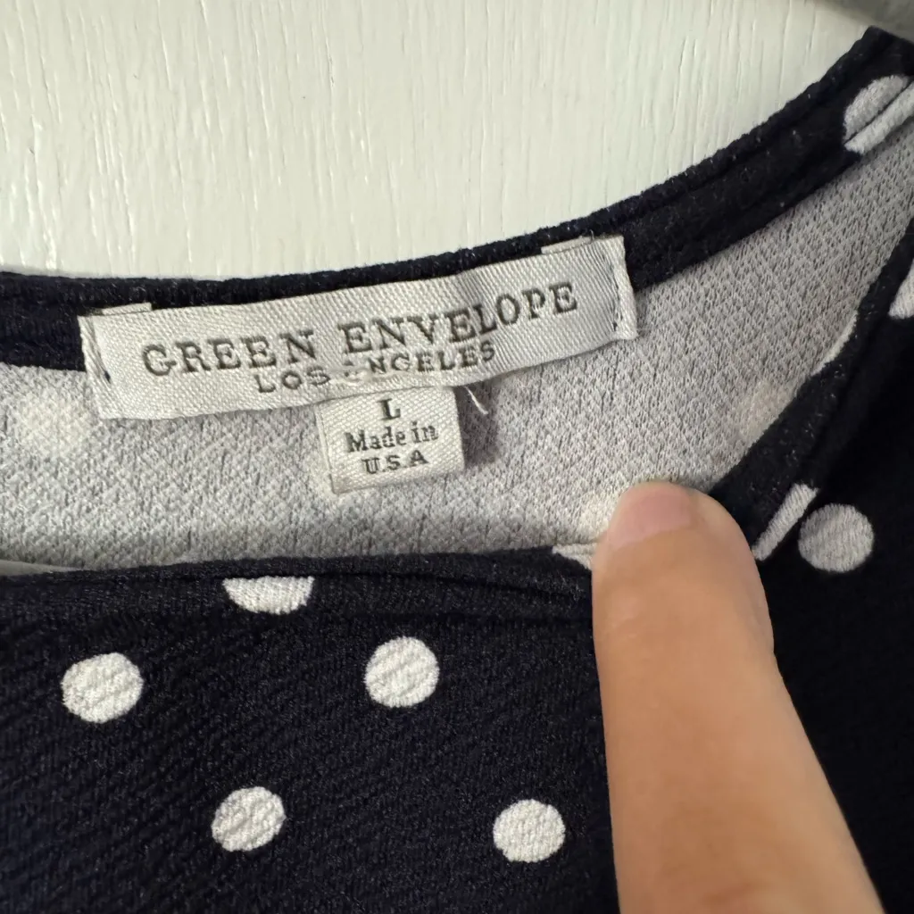 Green Envelope Los Angeles Polka Dot Ruffle Sleeve Blouse Blue Size L - Image 3