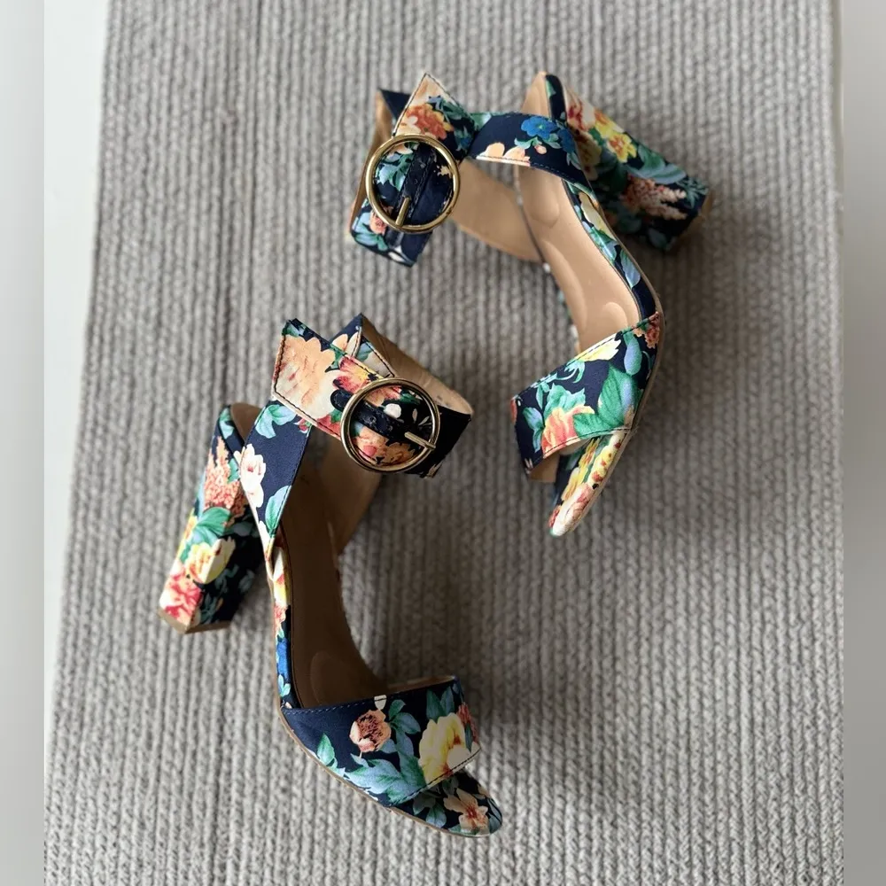 Apt. 9 Navy Blue Pink Floral Ankle Strap High Block Heel Sandals Size 7 - Image 8