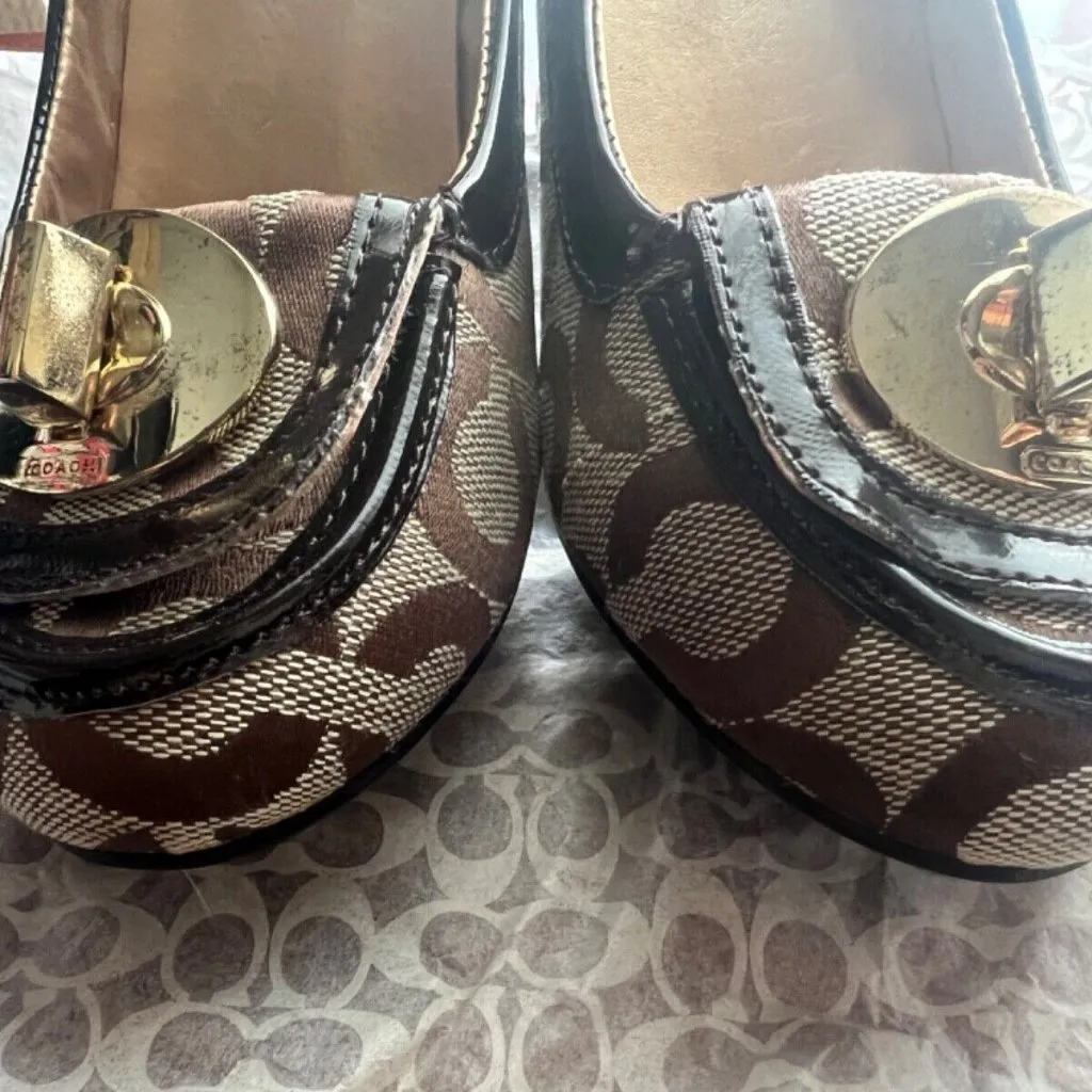 VINTAGE Coach CYBEL Canvas with Trim Signature High Heel Shoes 7 #TH09045-Y1 NEW - Image 7