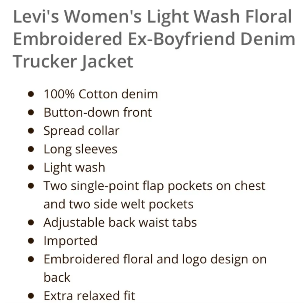 NWT Levi's Womens Ex Boyfriend Trucker Denim Jacket Floral Embroidered Size L - Image 16