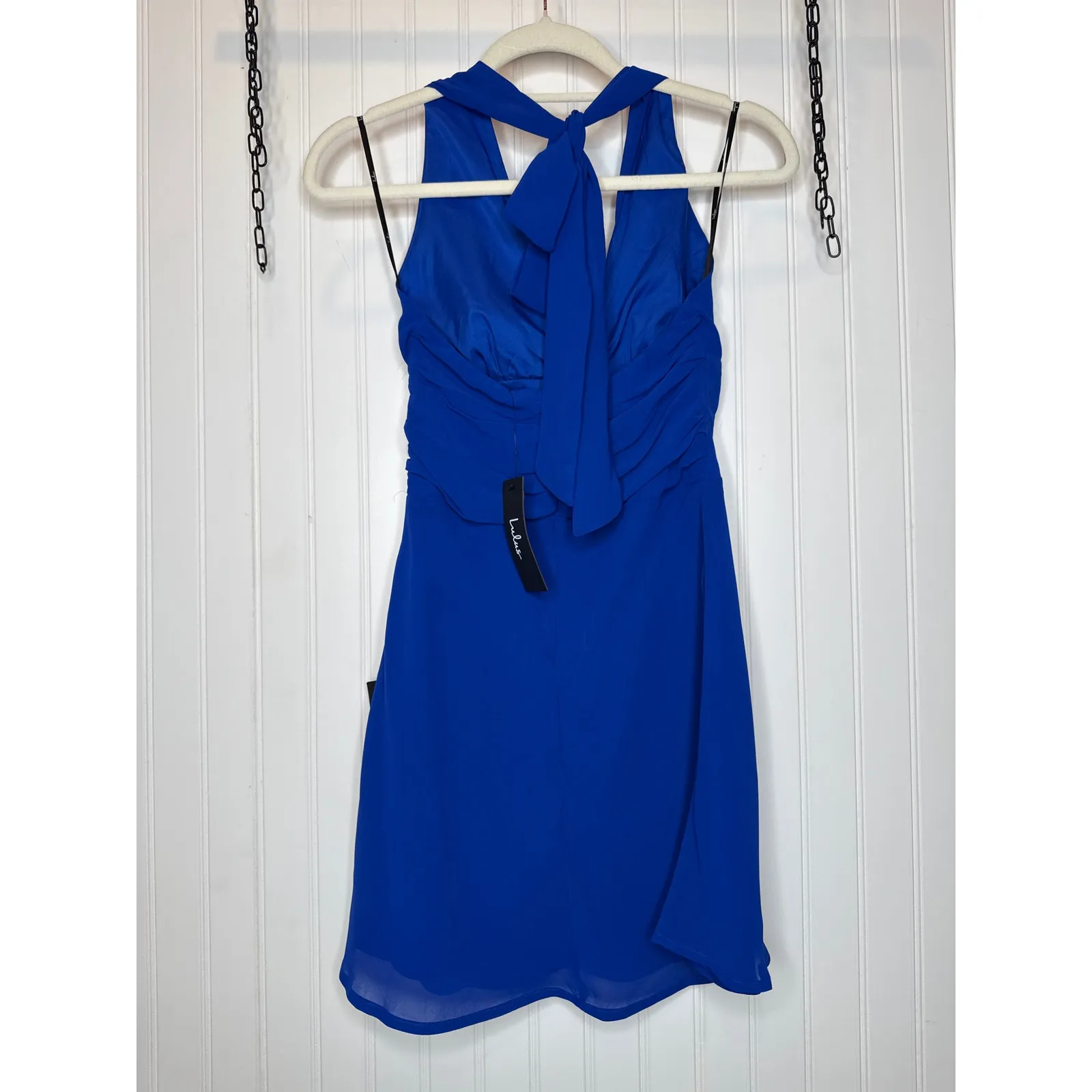 NWT Lulus Nailah Blue Knotted Halter Mini Dress Open Back Party Cocktail Size S - Image 5