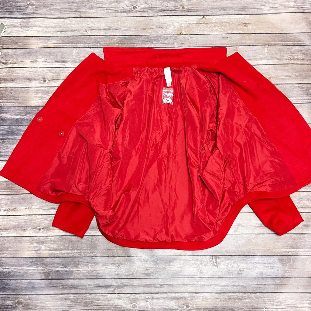 Marla Wynne Layers Red Melton Wool Blend Snap Button Dolman Sleeve Coat Medium - Image 8