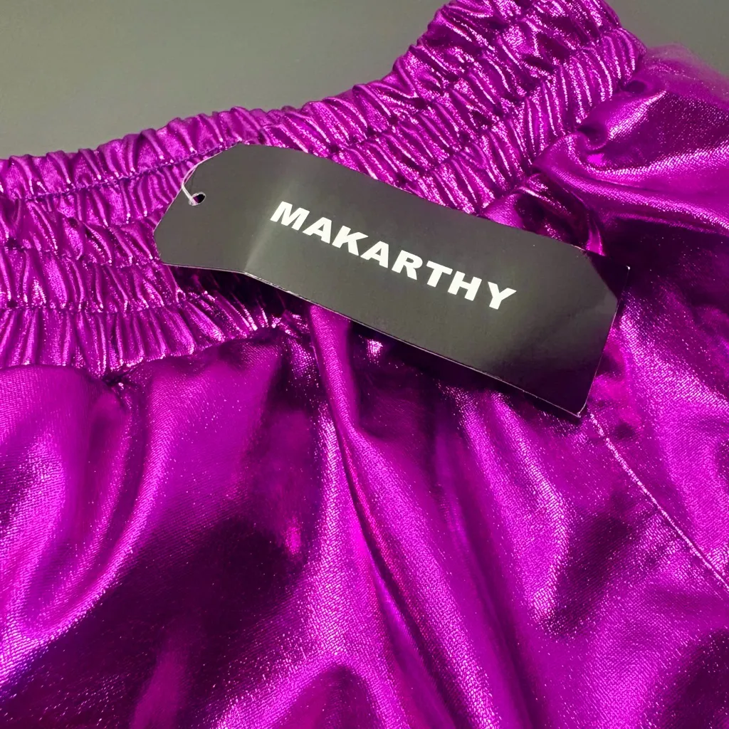MAKARTHY Shiny Metallic Purple Athletic Shorts Size L - Image 7