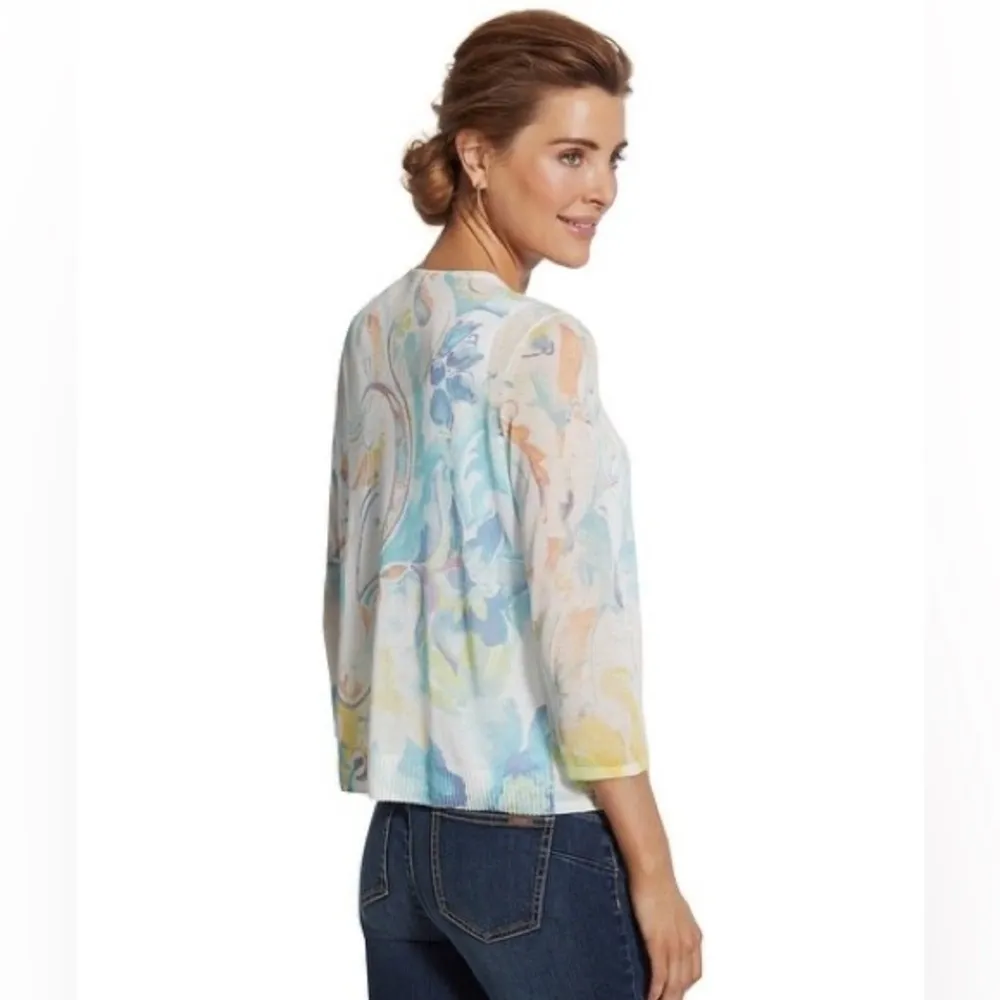 CHICOS‎ Watercolor Paisley Corey Cardigan Lightweight Size 2 (medium) Summer - Image 5