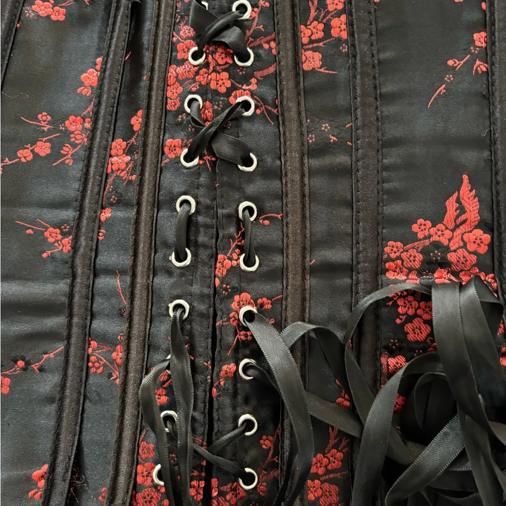 Black Red Lace Up Corset Bustier W/Boning M Gothic Whimsygoth Grunge Rock N Roll Size M - Image 4