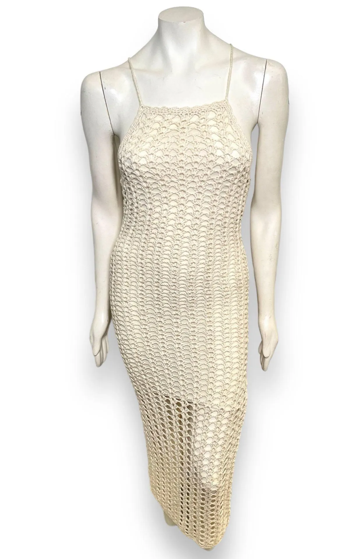 | Crochet Halter Midi Dress with Crisscross Back Tie Closure Medium - Image 2