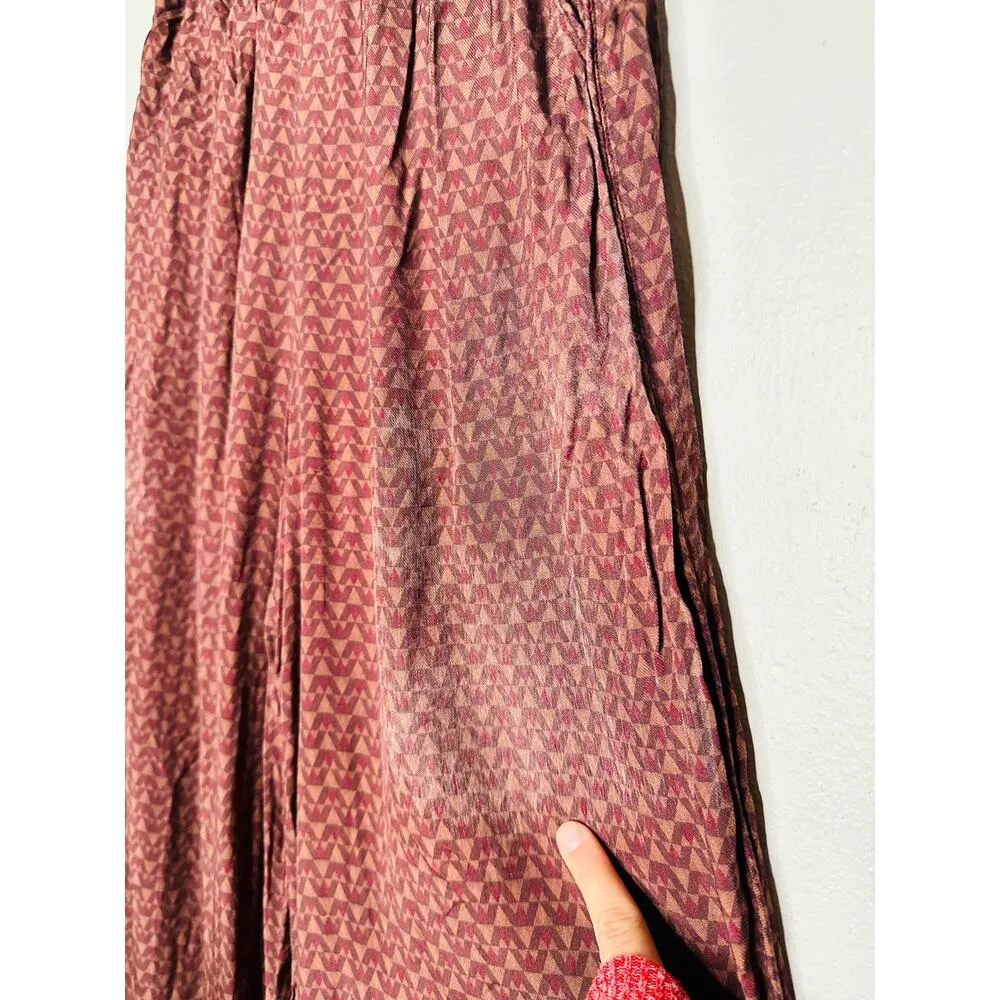 SPLENDID Purple Maroon Abstract Satin Lumi Wide Leg Pants Size Extra Small - Image 10