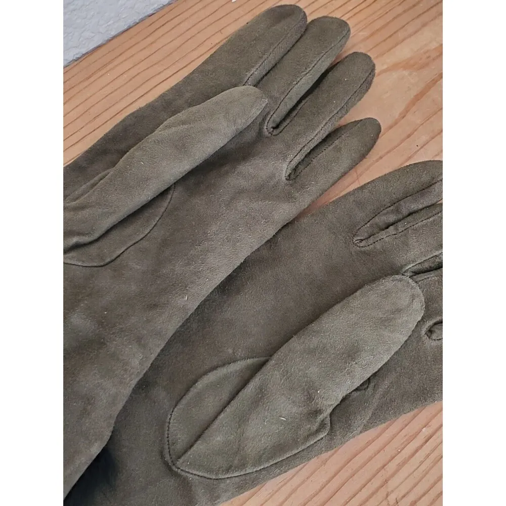 VTG Rabbit Fur Cuff Gloves Ladies Women Size 6.5 Green Leather Black Mob Wife - Image 10