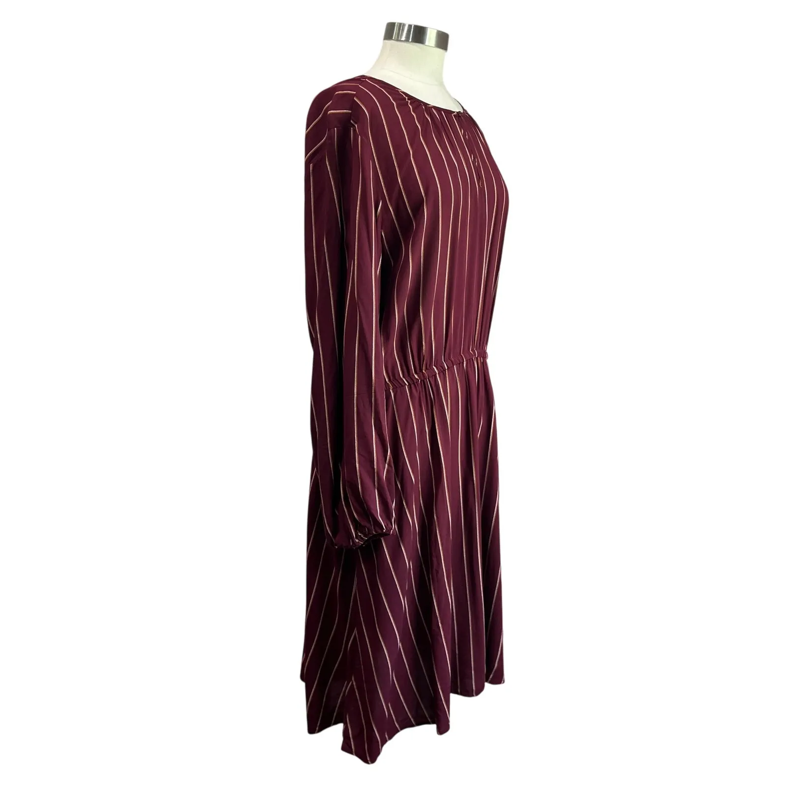 Old Navy XL Tall Burgundy Striped Long Sleeve Midi Dress Casual Work Fall Outfit - Image 3