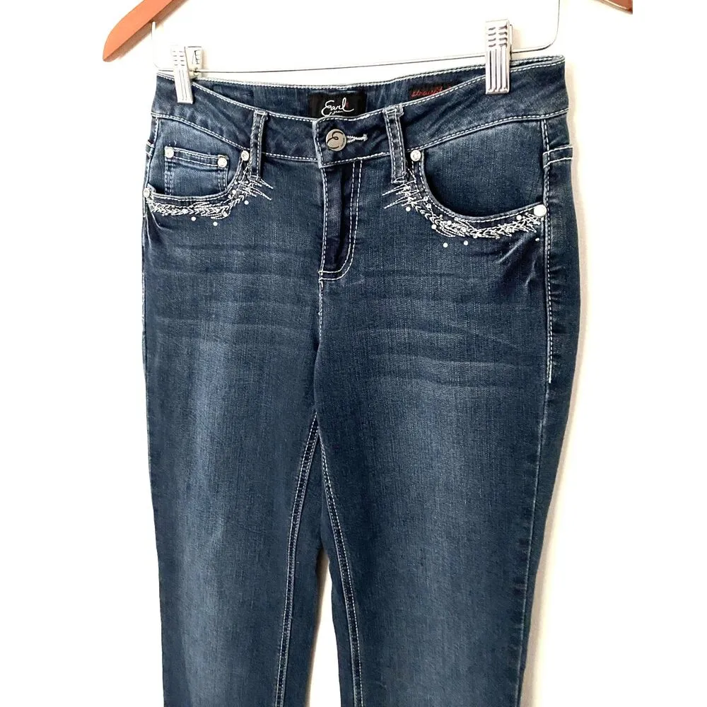 Earl Jeans VTG Y2K Rhinestone Lace Straight Leg Low Rise Stretchy Blue Jeans 6 - Image 3