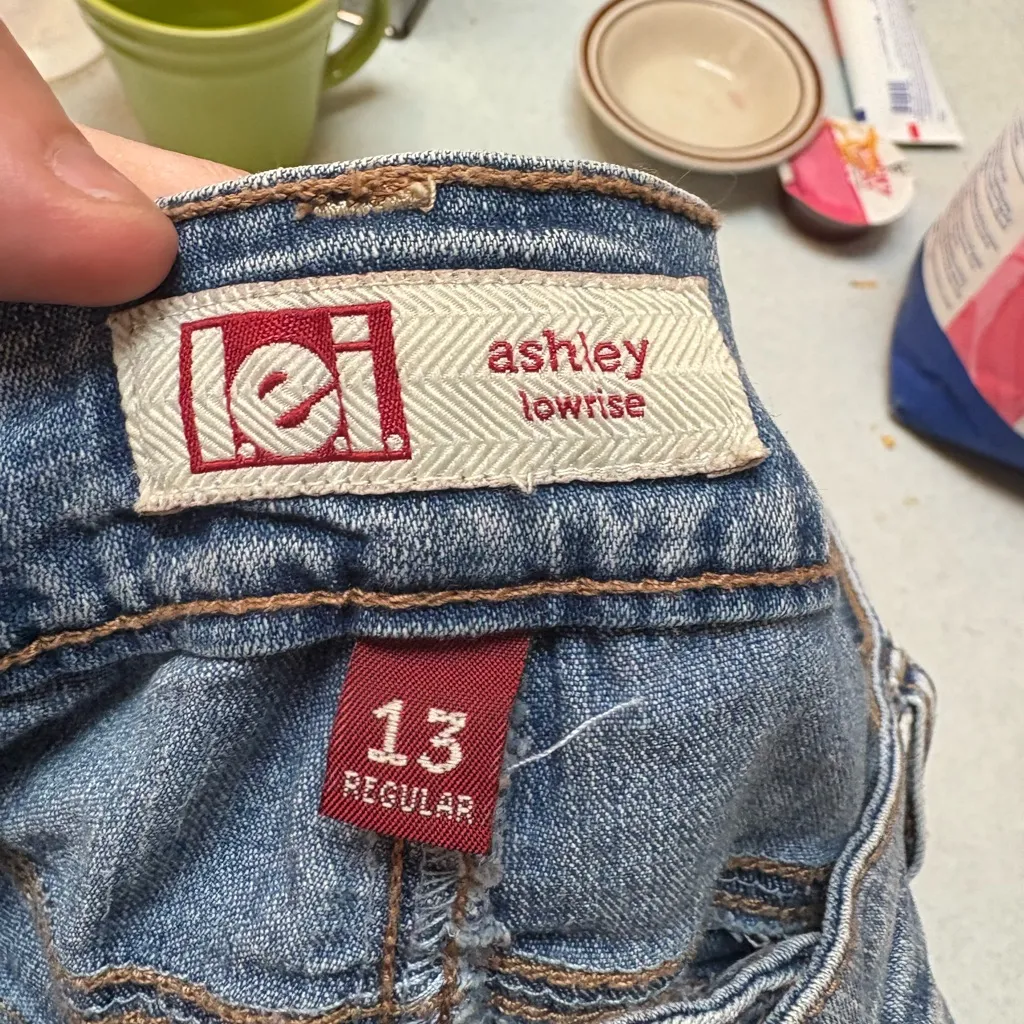 LEI Denim Jean Shorts with Crochet Lace Trim Size 13 Blue - Image 6