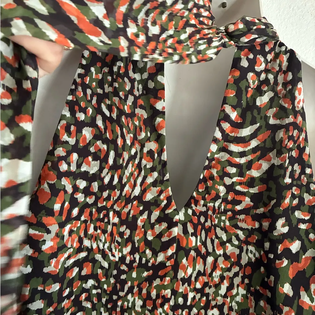 Ramy Brook Tanzania Paige Print 100% Silk Multicolor Halter Neck Scarf Top - Image 9