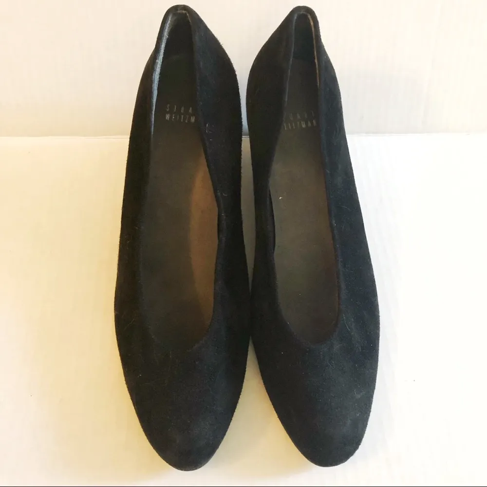 Stuart Weitzman Wedges Black Suede Heels Pumps Sz 9W EUC Business or Event Shoes - Image 2