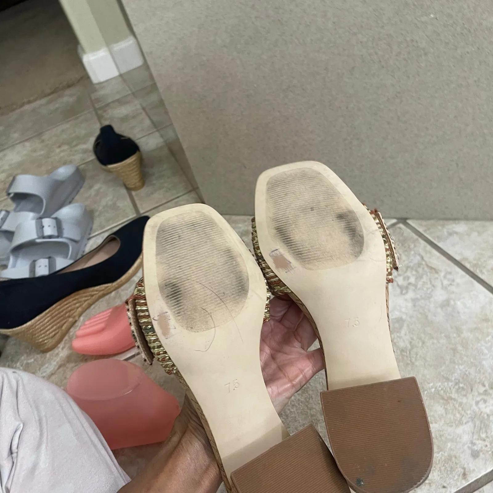 Steve Madden, the Seacrest Striped Raffia Buckle Detail Cork Slide Sandals 7.5 - Image 7