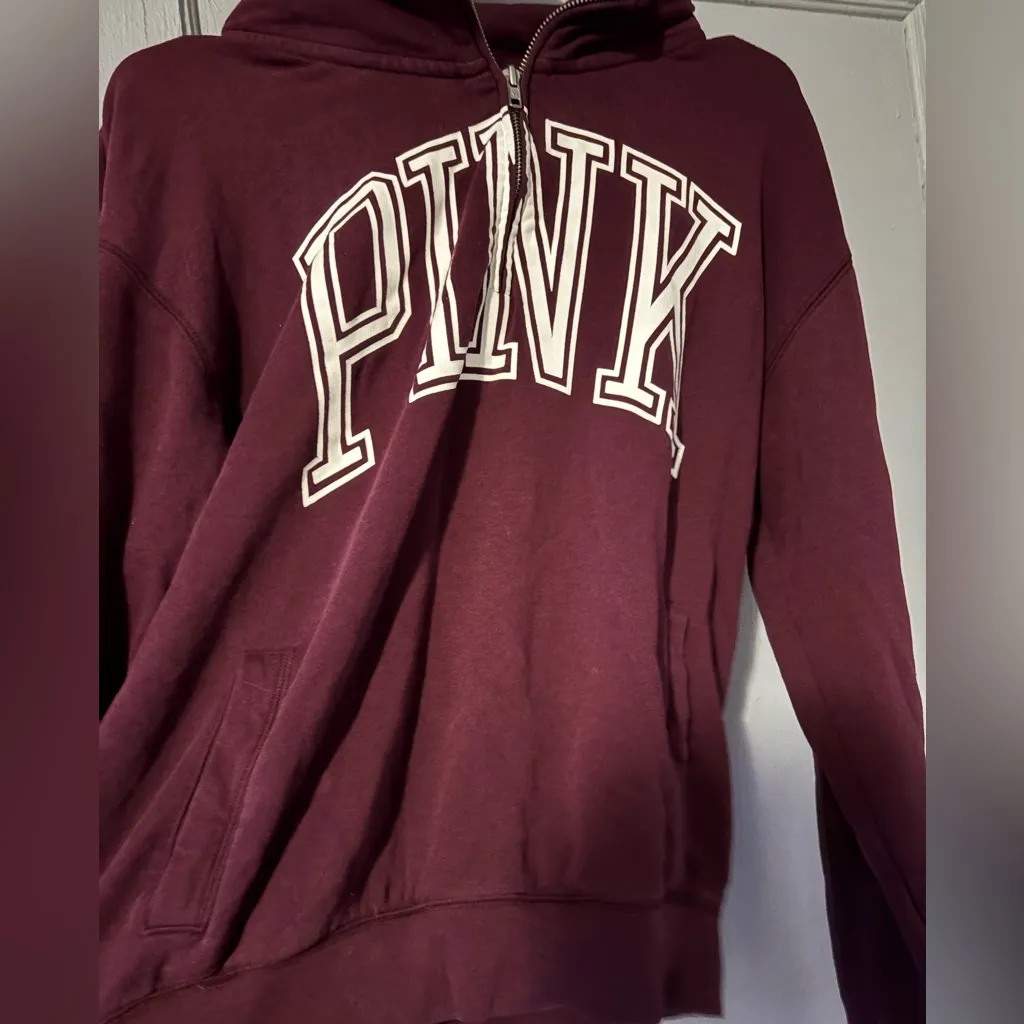 Vintage Victoria's Secret PINK Half-Zip Hoodie Size Medium - Image 3
