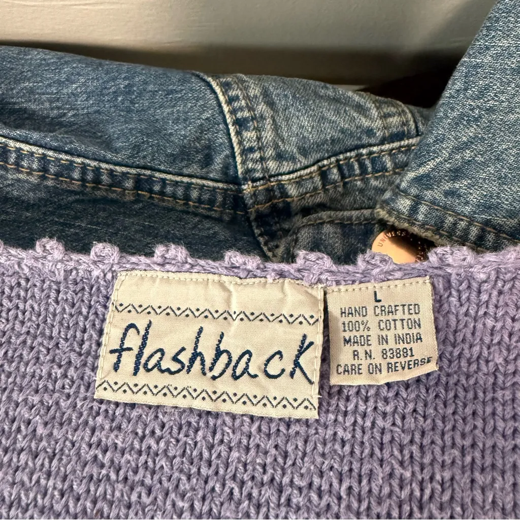 Vintage Y2K Flashback Terrycloth Loose Fit Button Up Cardigan Sweater Purple L Size L - Image 7