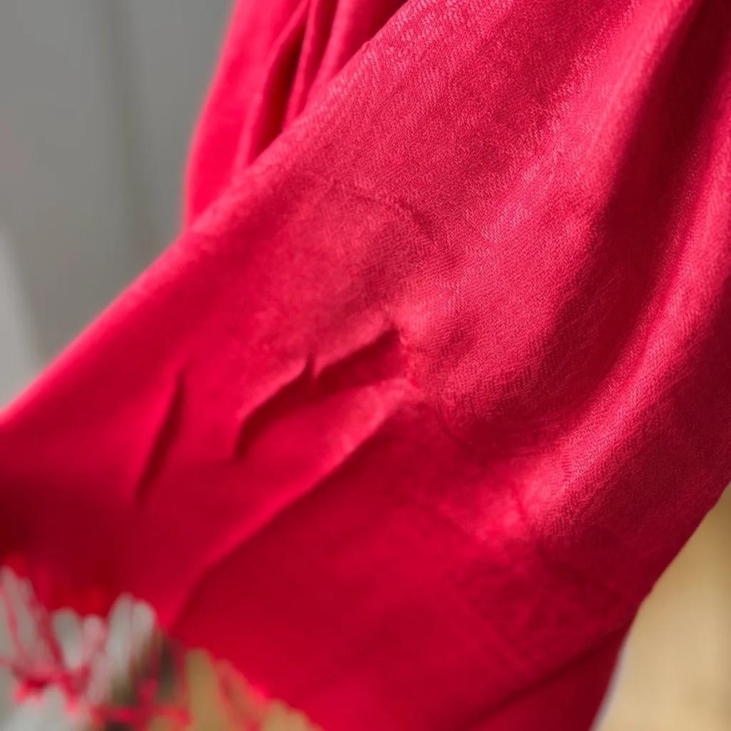 Cherry Red Pashmina Scarf Wrap Paisley Embossed - Image 2