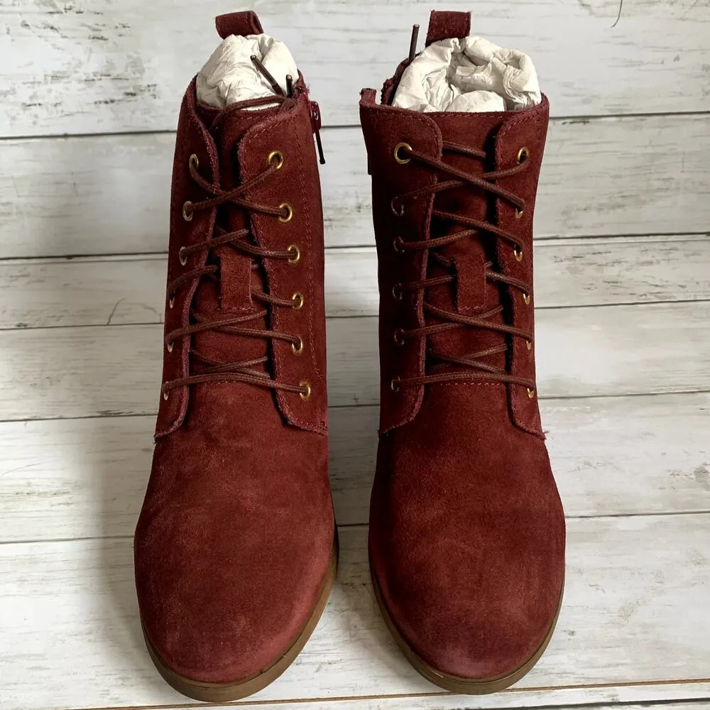 NEW Diba Blake Lace Up Suede Wedge Boots Booties in Burgundy Red Size 8.5 - Image 2