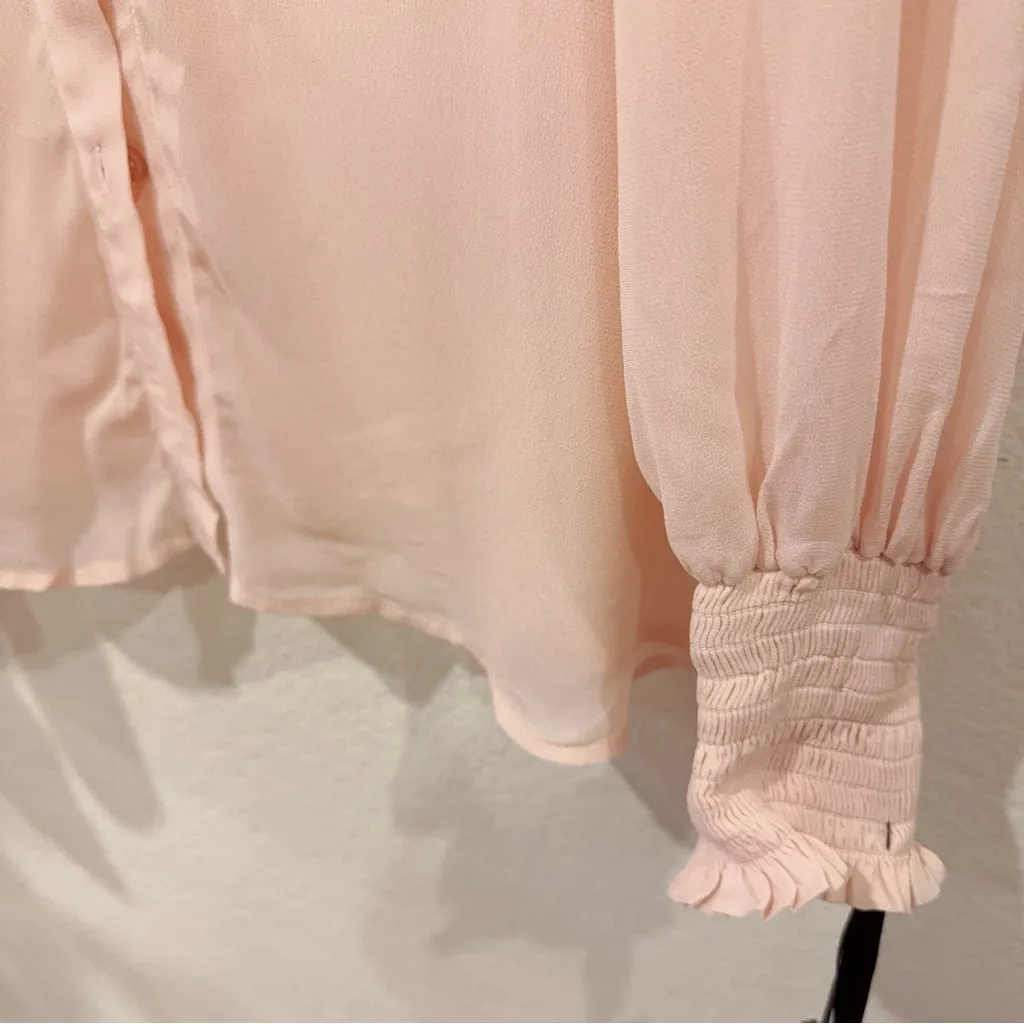 Pinko Peachy Sheer Long Sleeve Button Down Blouse Top with Tie Size 44/L NWT Pink - Image 3