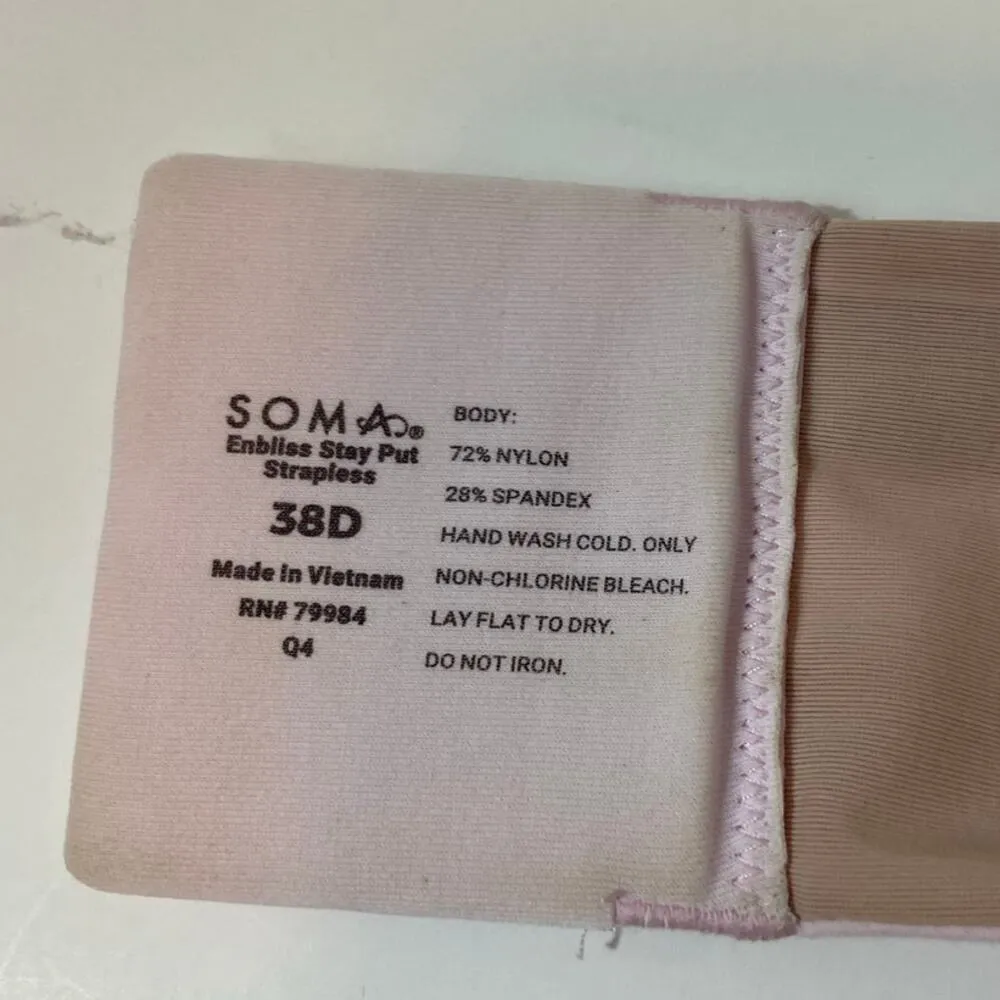 Soma Enbliss stay put strappless light pink size 38D - Image 2