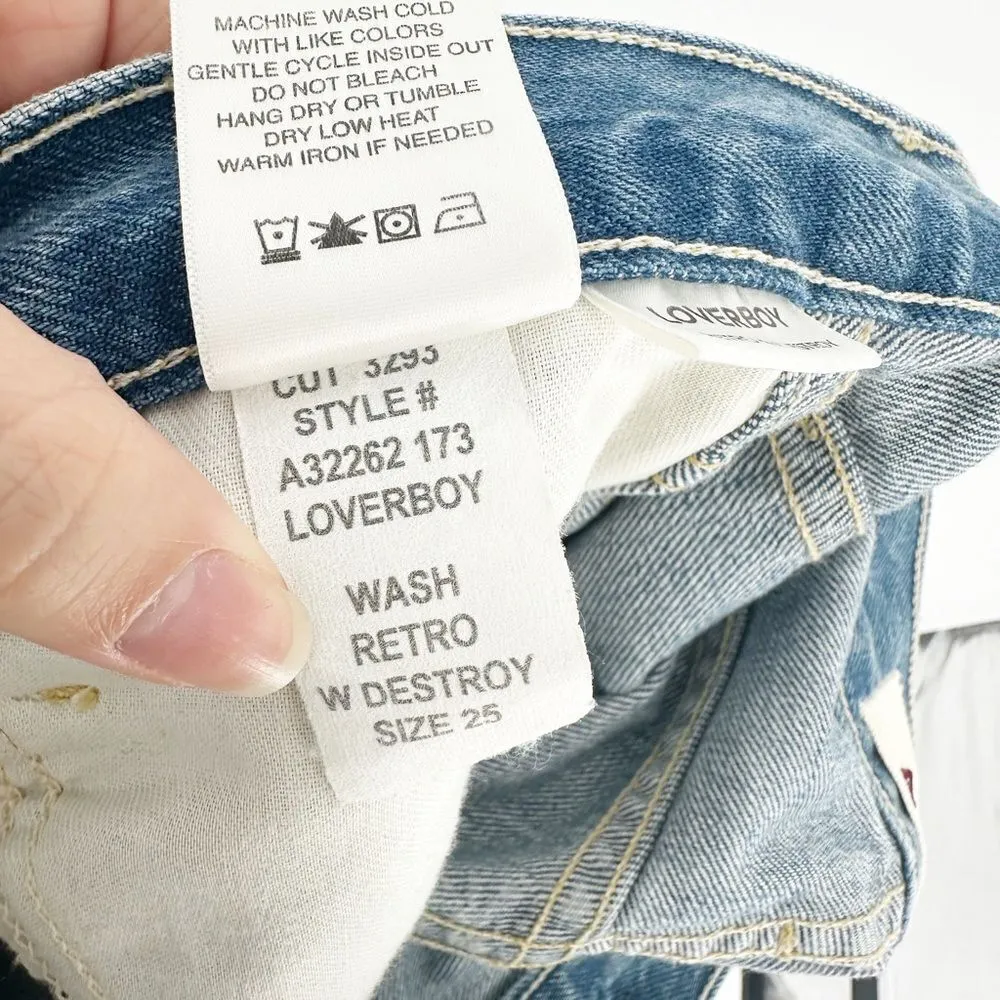 AMO Destroyed Loverboy Jeans Cropped Straight Distressed Retro Wash Women's 25 Blue - Image 12