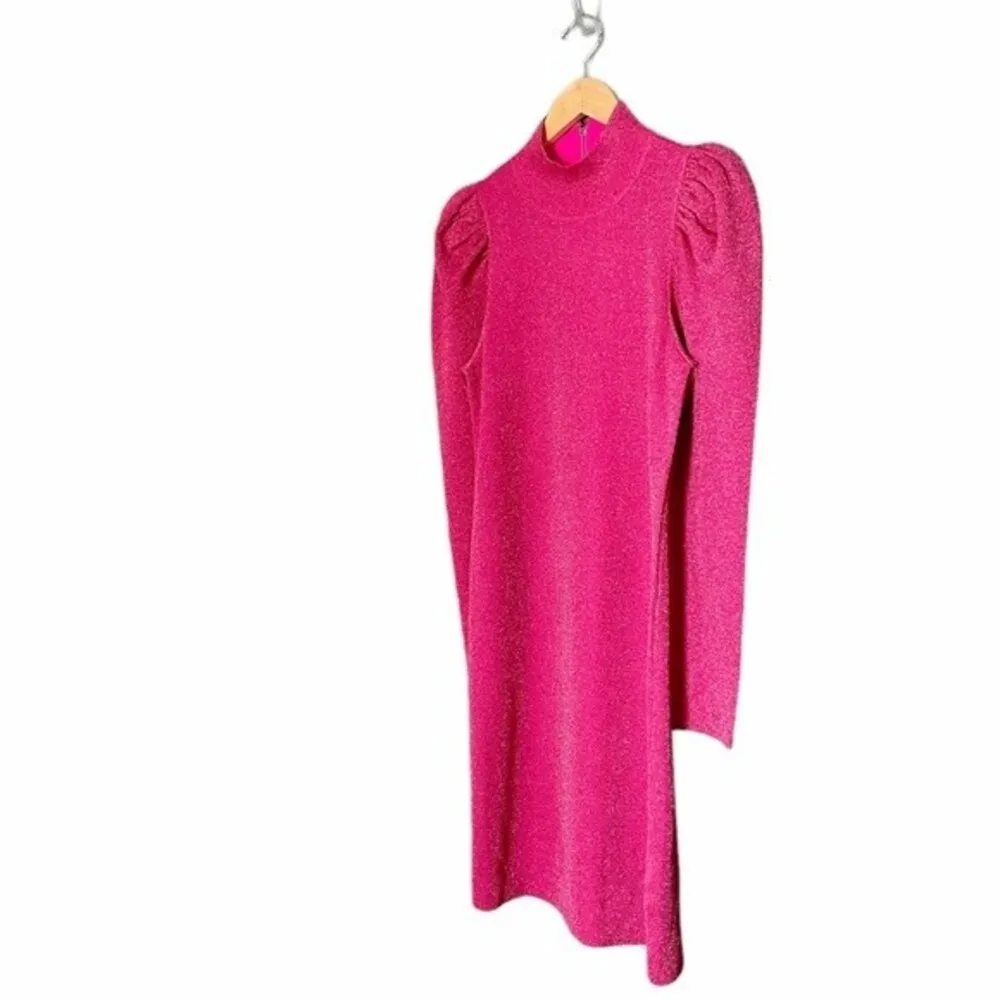 NWT Alice + Olivia Metallic Puff Long Sleeve Sweater Dress Hot Pink Size XL NEW - Image 5
