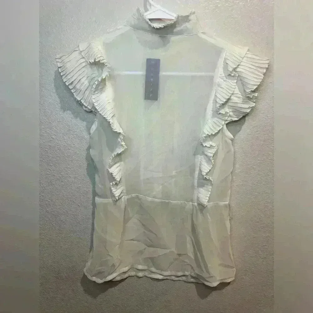 Poetry NWT Women’s Button‎ Down Chiffon Sleeveless White Blouse Size S - Image 4