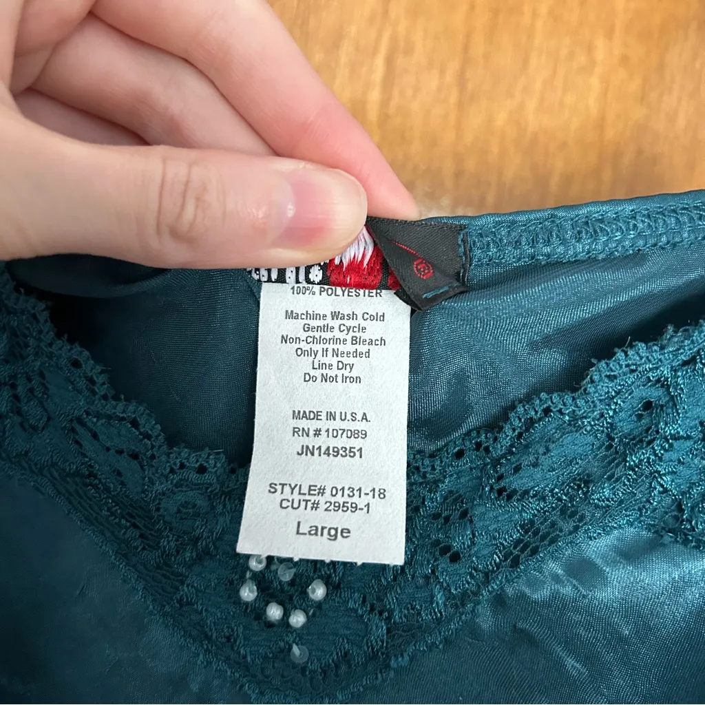 Vintage Teal Babydoll Slip Lace Beaded Cami Large Whimsigoth Fairy Y2K Glam - Image 7