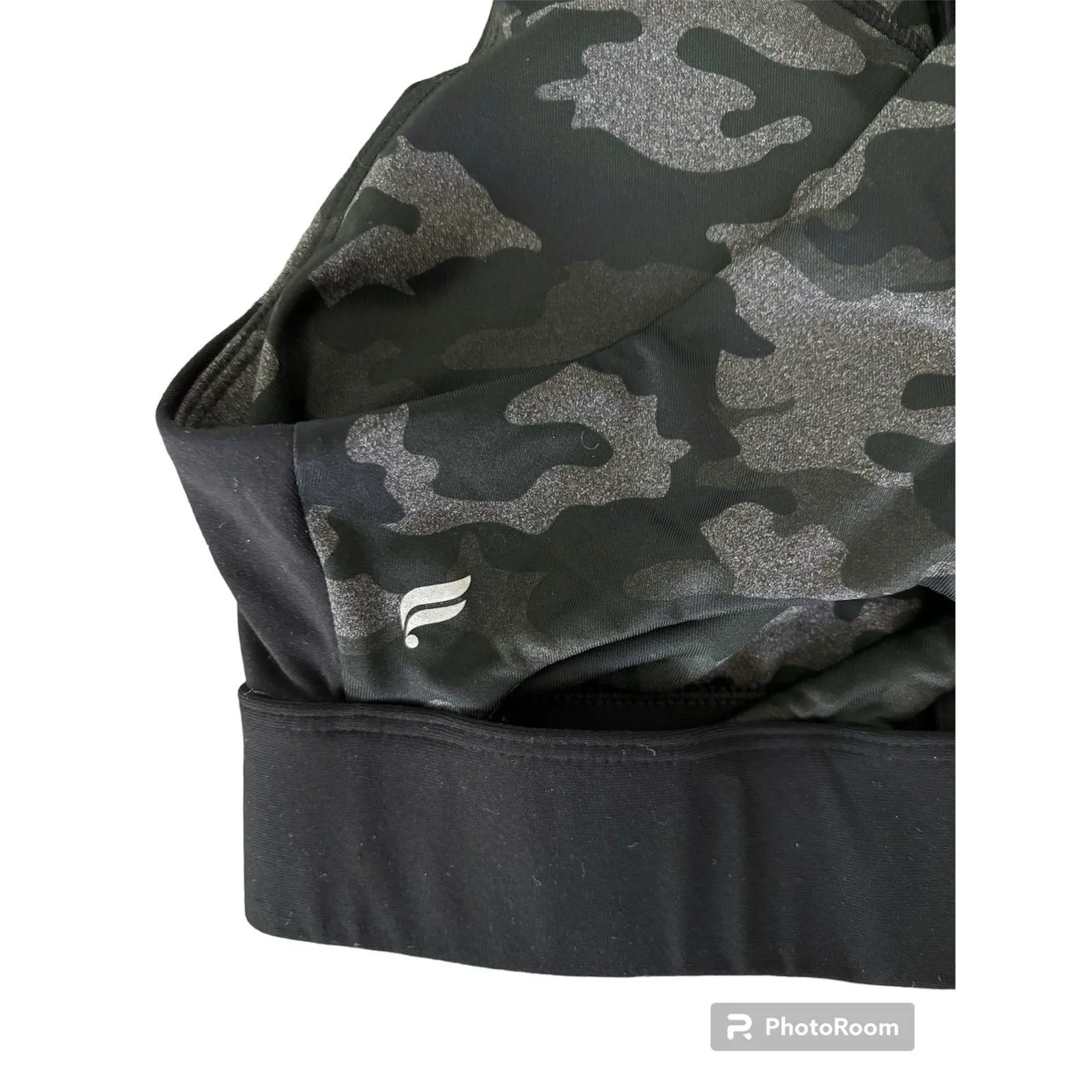 Fabletics High Impact Front Zip Green Gray Black Camo Sports‎ Bra - Image 6