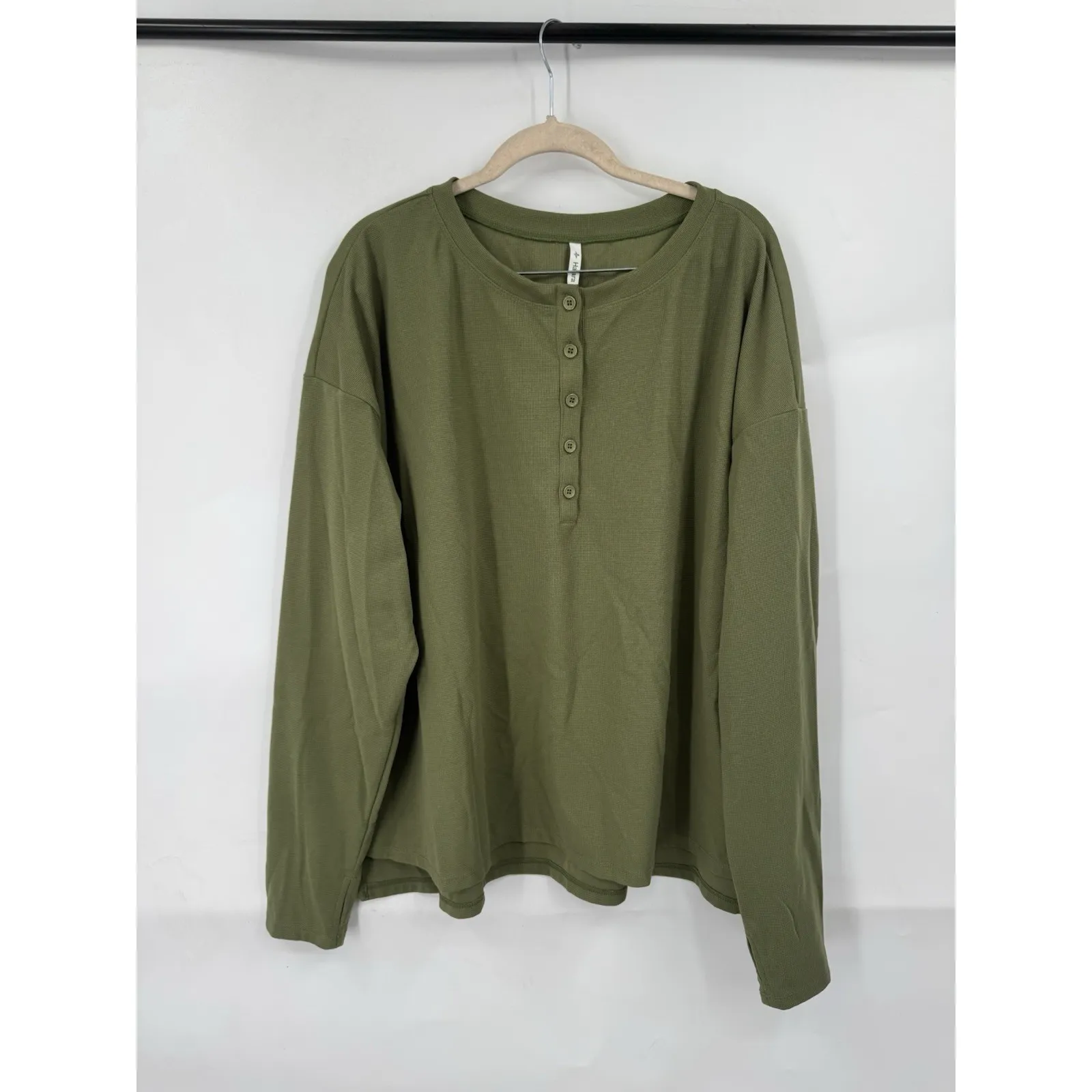 Halara Thumb Hole Button Sweatshirt Women XL Green Athleisure Waffle Knit Casual - Image 2