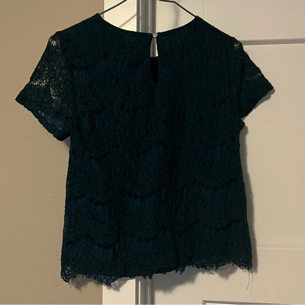 Lily White Teal Embellished Short Sleeve Blouse - Image 7