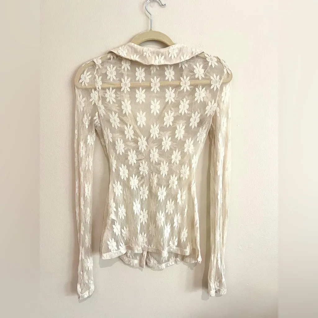 Free People Flower Fields Sheer Mesh Button-Front Shirt Cream Size XS - Image 6