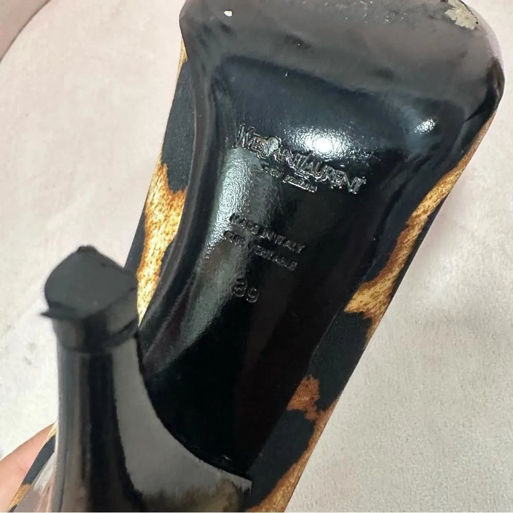 YSL Yves Saint Laurent Pumps Fabric Patent Heels Black Leopard Size 8.5 - Image 5