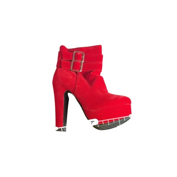 Unbranded Women 33 (7) High Block Heels Buckle Faux Suede‎ Stiletto Shoes Party Red - Image 6