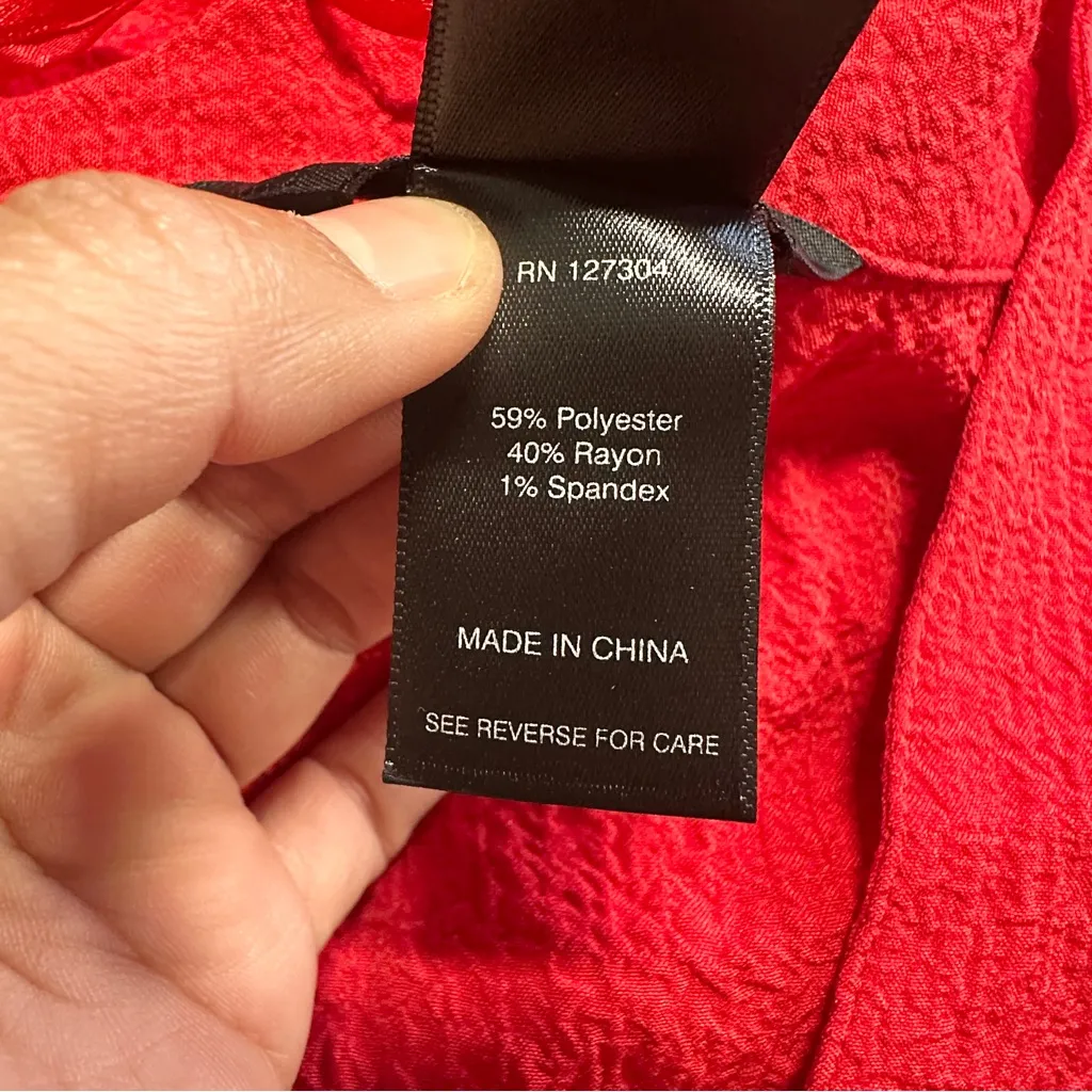 Ali Miles Women’s Cardigan Blouse Top Crinkle 3/4 Sleeve Artsy Holiday in Red 2X - Image 10