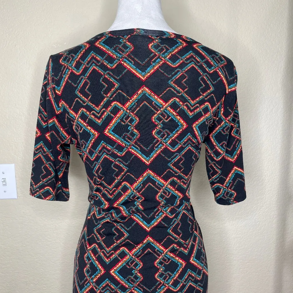 Women's Geometric Multicolor 3/4 Sleeve Midi Dress Casual Brunch Size M - Image 4