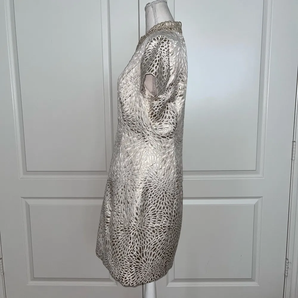 Lilly Pulitzer Adrena Shift Dress Visit   Gold Metallic Lagoon Jacquard Size 8 - Image 5